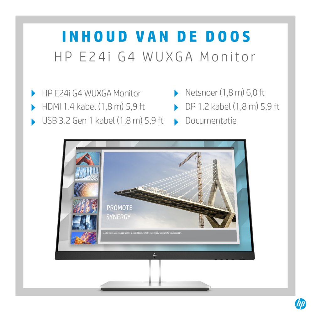 HP E24i G4 24" | 1920x1200 WUXGA IPS | 60Hz | 5ms | 99% sRGB | USB Hub | Ergonomisch Verstelbaar | Monitor - Afbeelding 9
