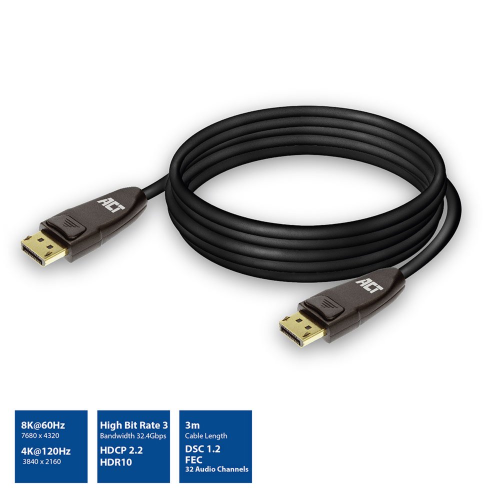 ACT AC4074 | DisplayPort 1.4 Kabel | 3 meter | 8K @60Hz | 4K @120Hz - Afbeelding 3
