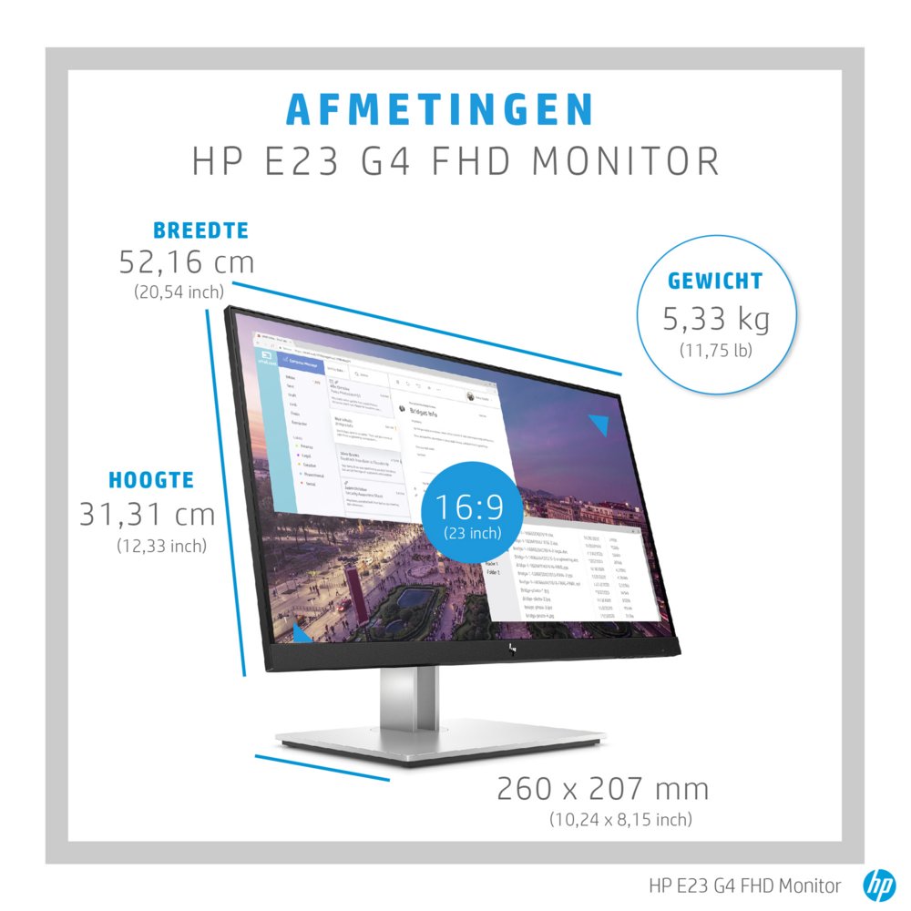 HP E-Series E23 G4 23" | 1920x1080 IPS | 60Hz | Monitor - Afbeelding 8