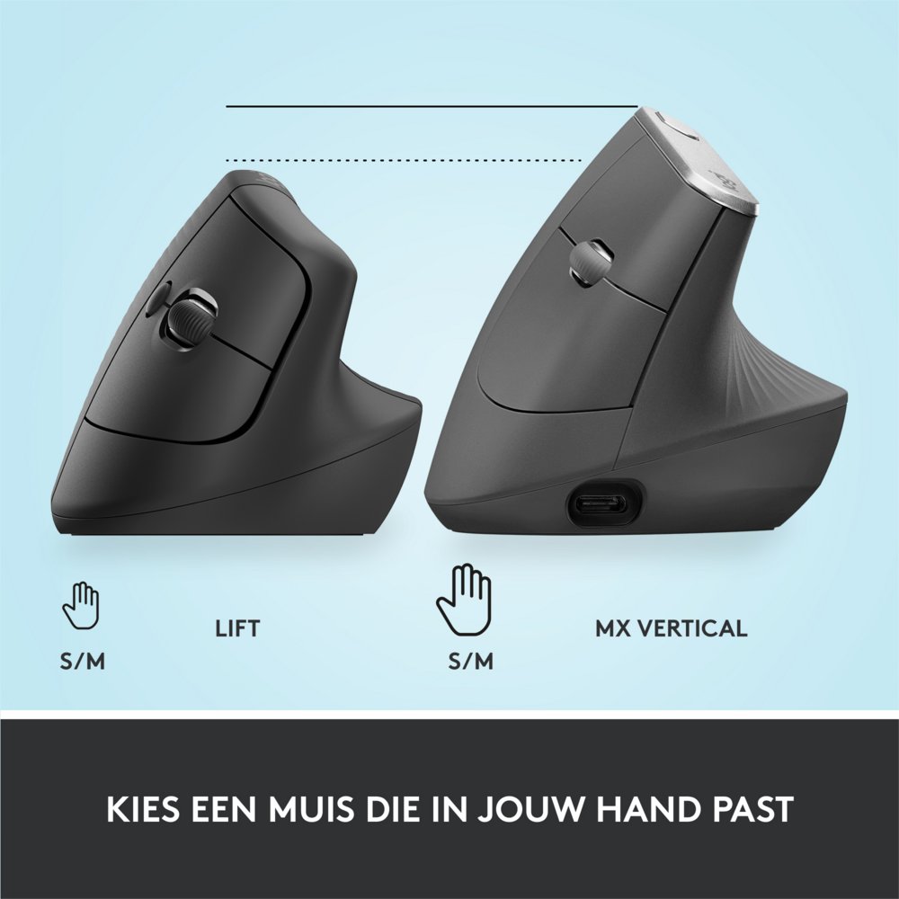 Logitech Lift | Ergonomische Draadloze Muis | Rechtshandig | RF + Bluetooth | 4000 DPI | Grafiet - Afbeelding 12
