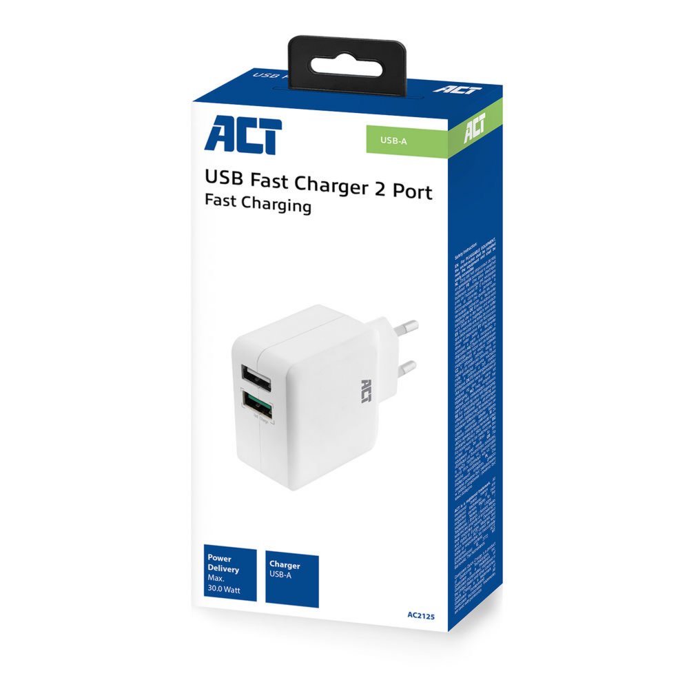 ACT AC2125 | Fast Charge Dual USB-A Oplader 30W | Wit - Afbeelding 7