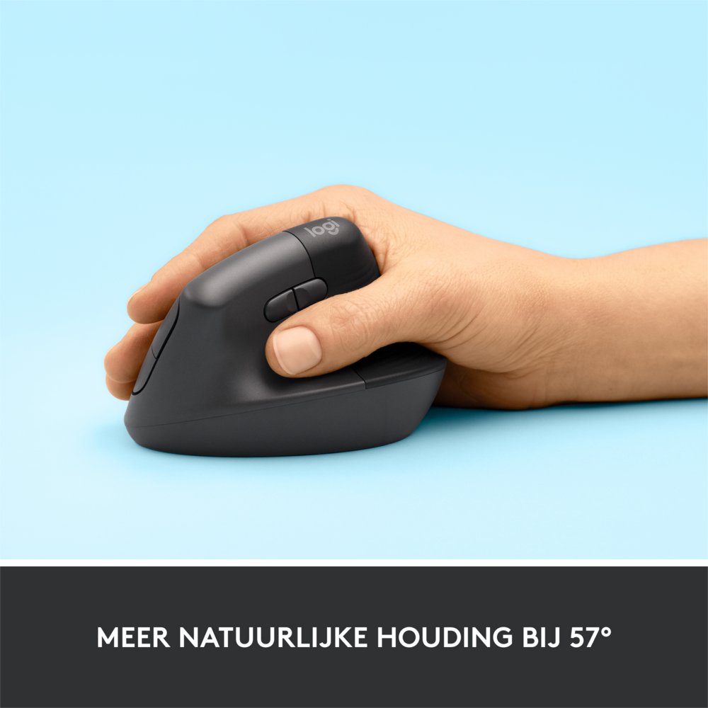 Logitech Lift | Ergonomische Draadloze Muis | Rechtshandig | RF + Bluetooth | 4000 DPI | Grafiet - Afbeelding 8