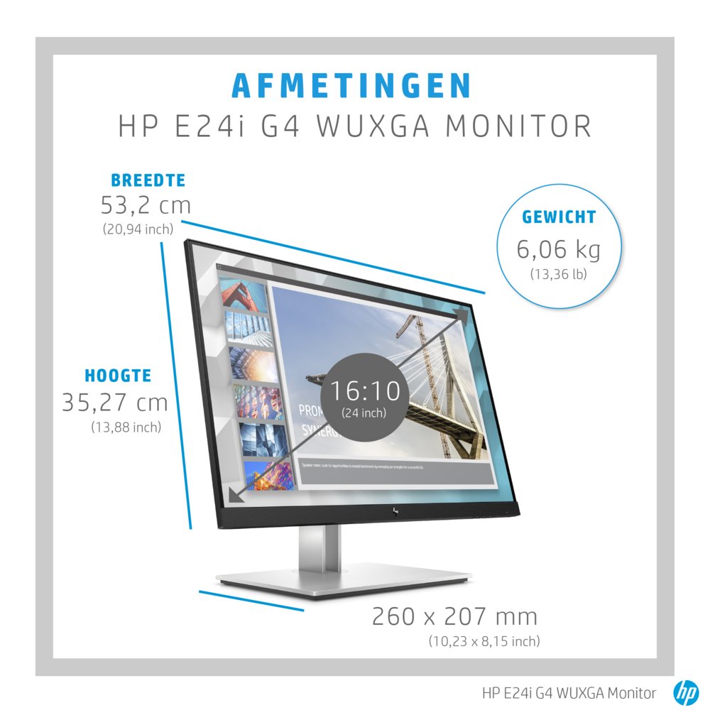 HP E24i G4 24" | 1920x1200 WUXGA IPS | 60Hz | 5ms | 99% sRGB | USB Hub | Ergonomisch Verstelbaar | Monitor - Afbeelding 8