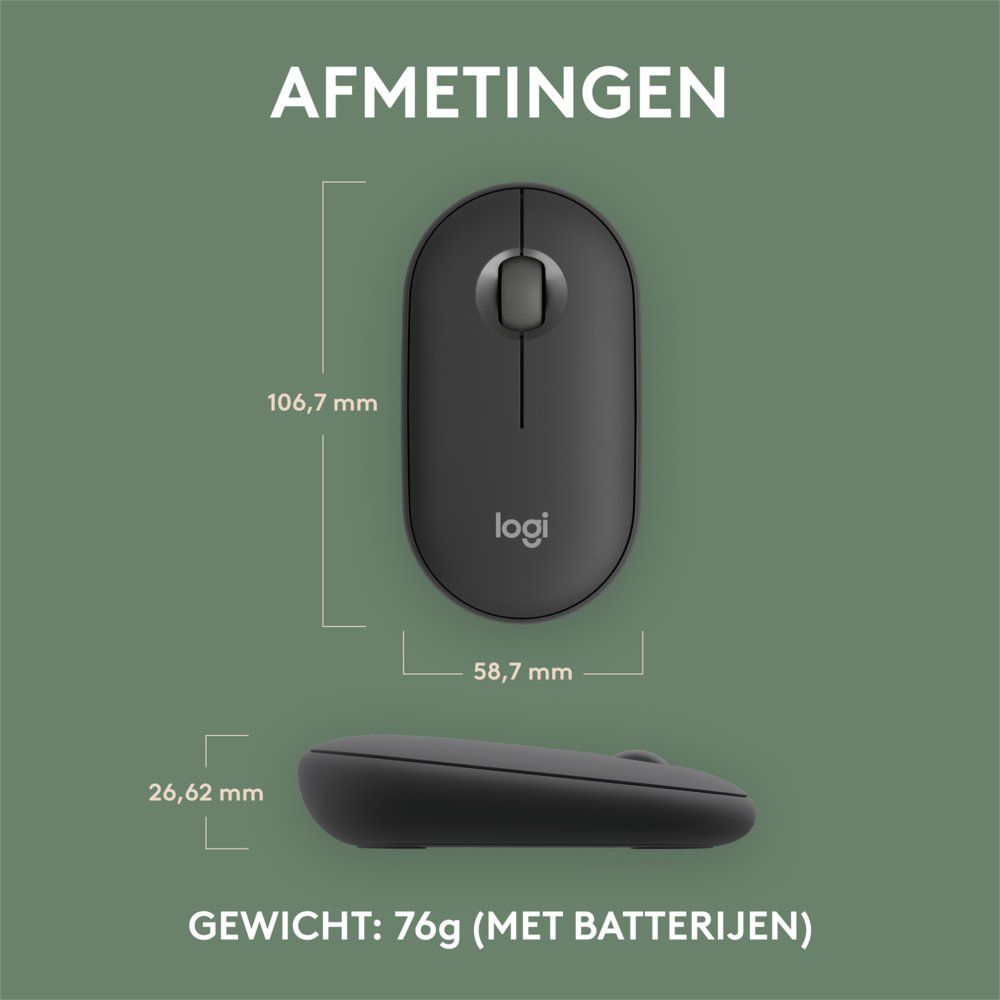 Logitech Pebble 2 M350s | Draadloze Muis | Links- en Rechtshandig | RF + Bluetooth | 4000 DPI | Grafiet - Afbeelding 9