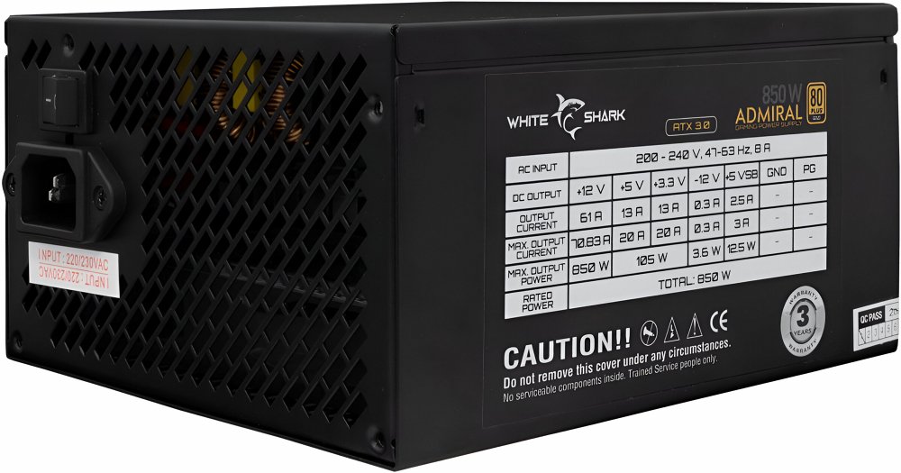 White Shark Admiral | 850 Watt Gold ATX 3.0 PSU | PCIe 5.0 | Power Supply | Voeding - Afbeelding 4