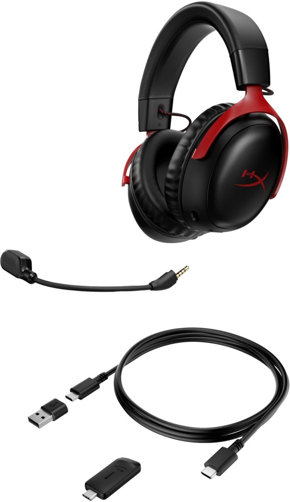 HyperX Cloud III | Draadloze Over-ear Gaming Headset | USB-A & USB-C Receiver | Zwart/Rood - Afbeelding 7