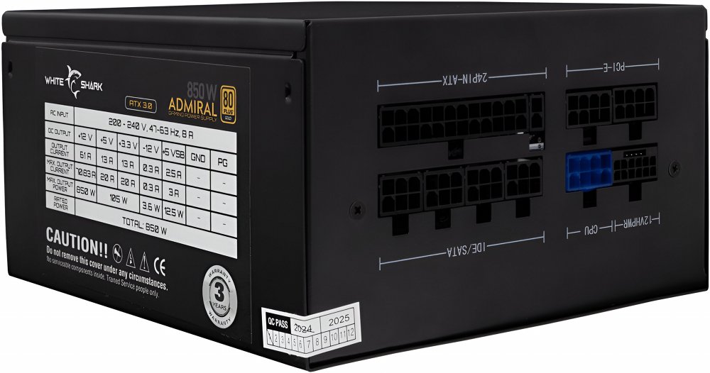 White Shark Admiral | 850 Watt Gold ATX 3.0 PSU | PCIe 5.0 | Power Supply | Voeding - Afbeelding 3