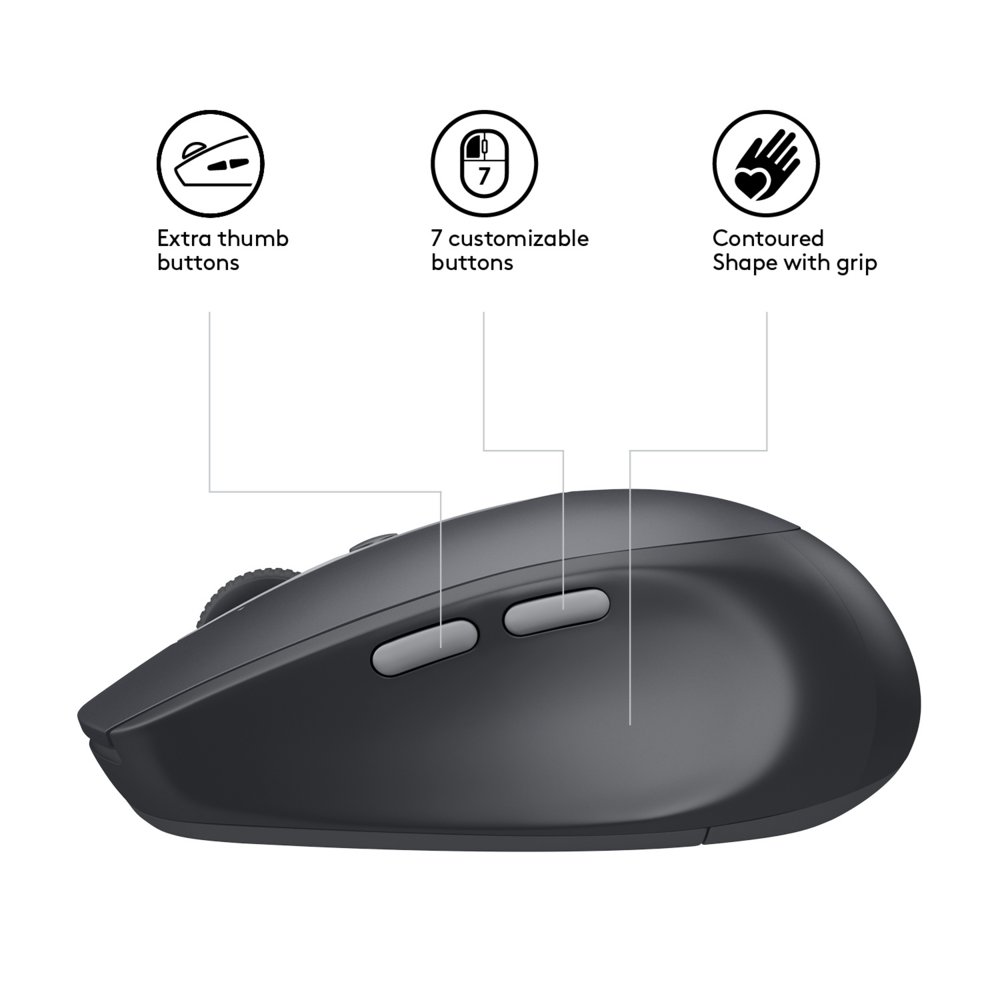 Logitech M590 Multi-Device Silent | Draadloze Muis | Rechtshandig | RF + Bluetooth | 1000 DPI | Zwart - Afbeelding 6