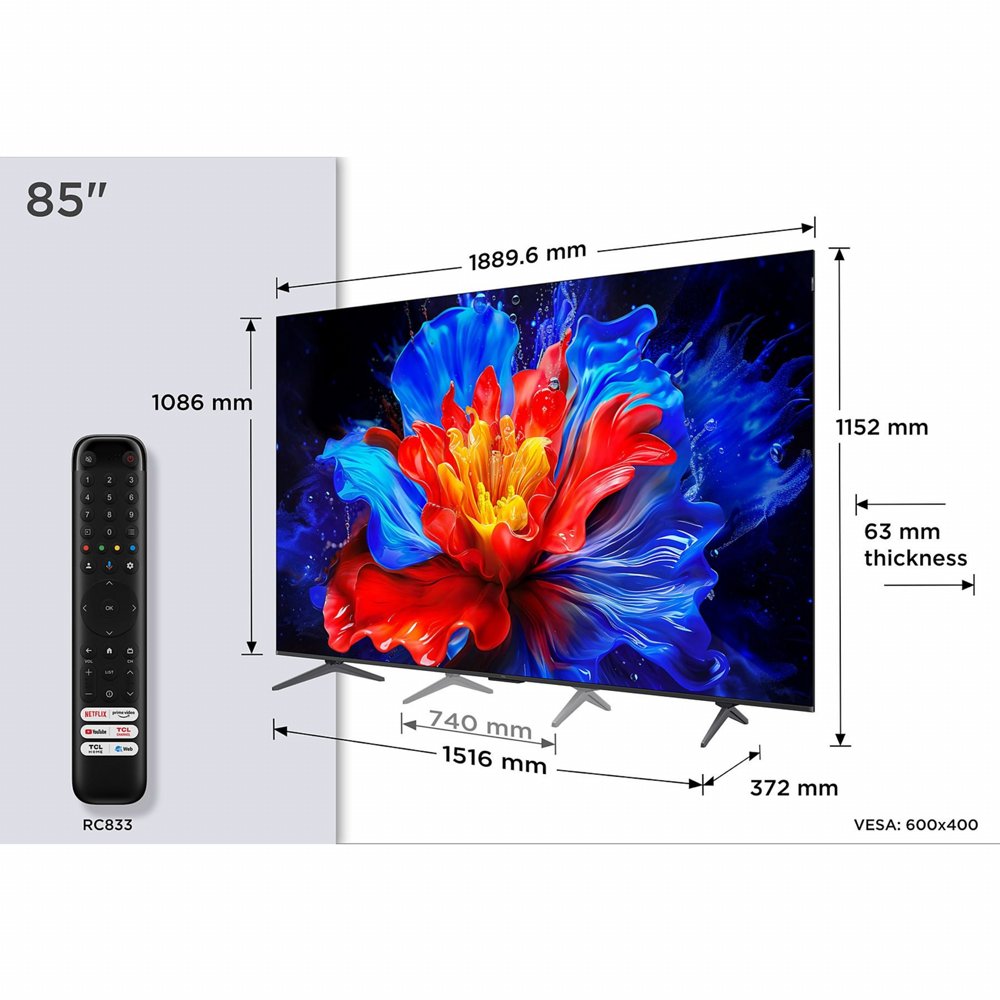 TCL 85P8K | 85" 4K Ultra HD QLED DLED Smart TV | Google TV | Dolby Vision | 144Hz (2025) - Afbeelding 4