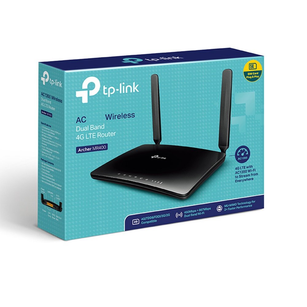 TP-Link Archer MR400 | Draadloze Dual-band Router (2.4 GHz / 5 GHz) | 4G LTE Modem | AC1200 (tot 300 + 867 Mbit/s) | Zwart - Afbeelding 3