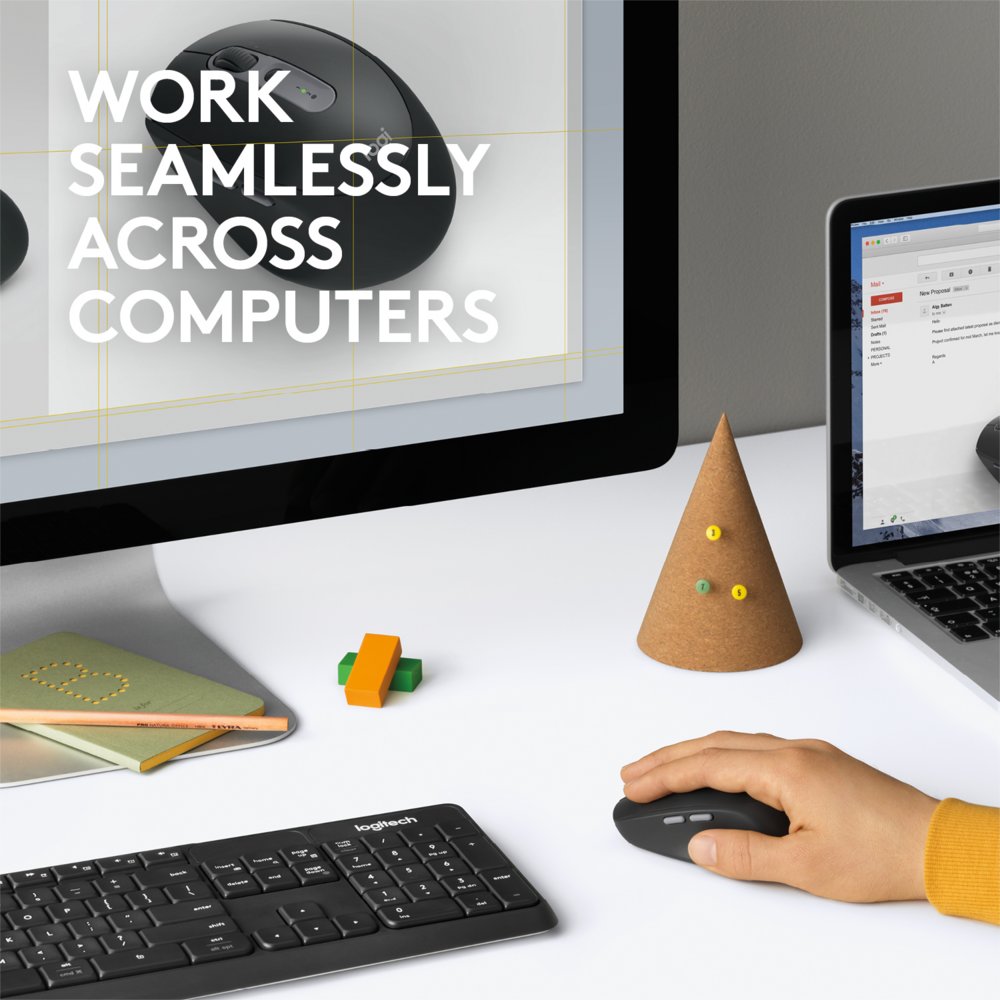 Logitech M590 Multi-Device Silent | Draadloze Muis | Rechtshandig | RF + Bluetooth | 1000 DPI | Zwart - Afbeelding 3