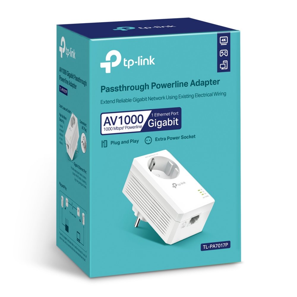 TP-Link TL-PA7017P KIT | Powerline Adapter | 1000 Mbps | Gigabit Ethernet | Met Stopcontact | Wit - Afbeelding 3