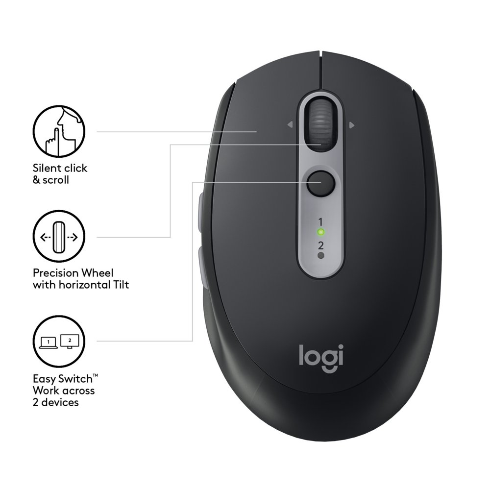Logitech M590 Multi-Device Silent | Draadloze Muis | Rechtshandig | RF + Bluetooth | 1000 DPI | Zwart - Afbeelding 5