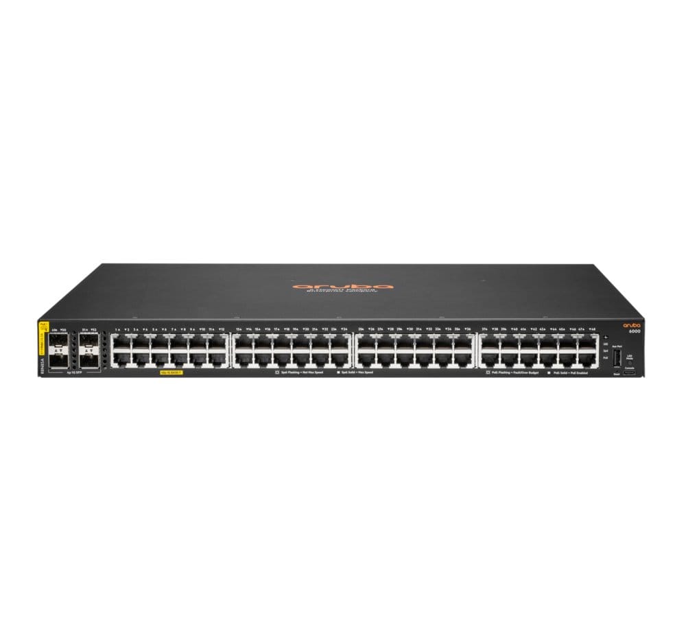 Aruba 6000 48G | Managed L3 Switch | 48x Gigabit PoE+ | 4x SFP | 370W PoE-budget | 1U Rackmount
