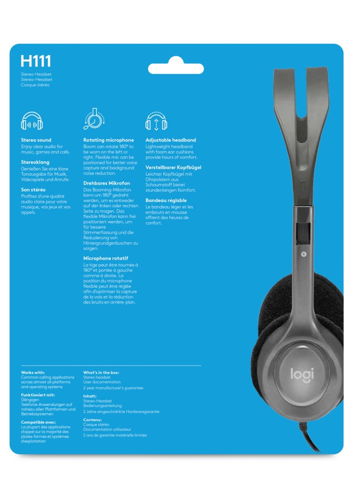 Logitech H111 | On-Ear Bedrade 3,5mm Koptelefoon met Microfoon | Grijs - Afbeelding 10