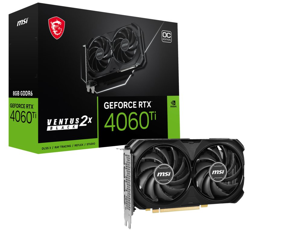 MSI GeForce RTX 4060 Ti VENTUS 2X BLACK OC | 8GB GDDR6 VRAM | Videokaart | GPU | Nvidia - Afbeelding 3