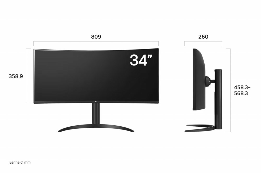 LG 34WR55QK-B | 34" Curved Ultrawide | 3440 x 1440 | Wide Quad HD | Zwart | Power Delivery | USB hub - Afbeelding 3