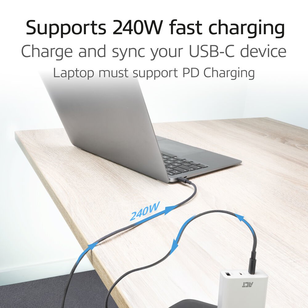 ACT AC3087 | USB 2.0 Kabel | USB-C naar USB-C | 240W | 480Mbps | Zwart | 2 Meter - Afbeelding 5