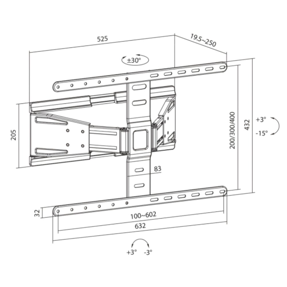 SBOX PLB-79464 | Verstelbare TV-beugel | 43-90" | Max 50kg | VESA 600x400 | Renewed - Afbeelding 9