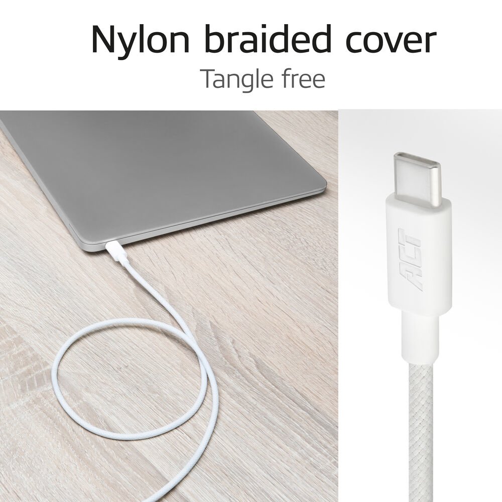 ACT AC3085 | USB 2.0 Kabel | USB-C naar USB-C | 240W | 480Mbps | Wit | 2 Meter - Afbeelding 3