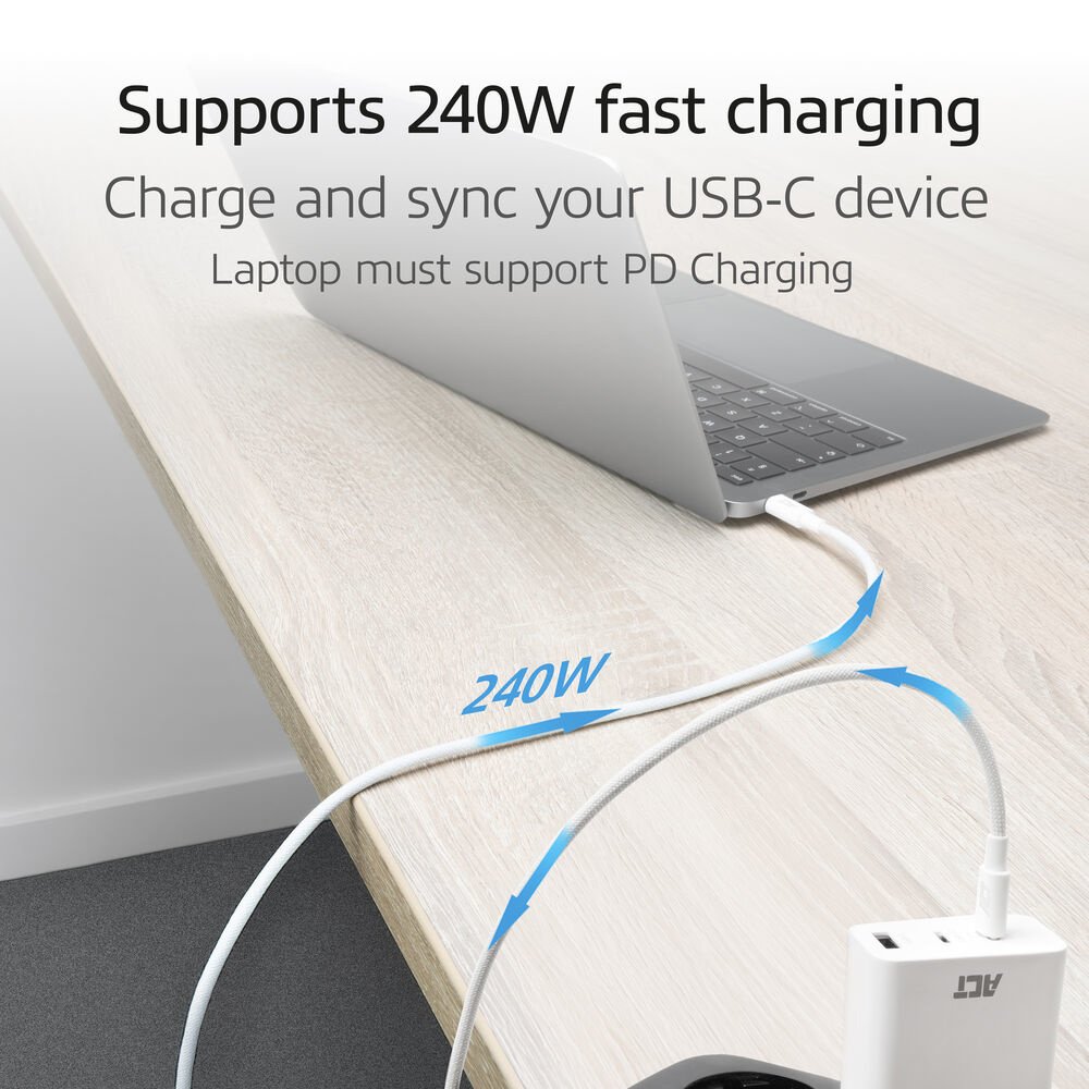 ACT AC3085 | USB 2.0 Kabel | USB-C naar USB-C | 240W | 480Mbps | Wit | 2 Meter - Afbeelding 5
