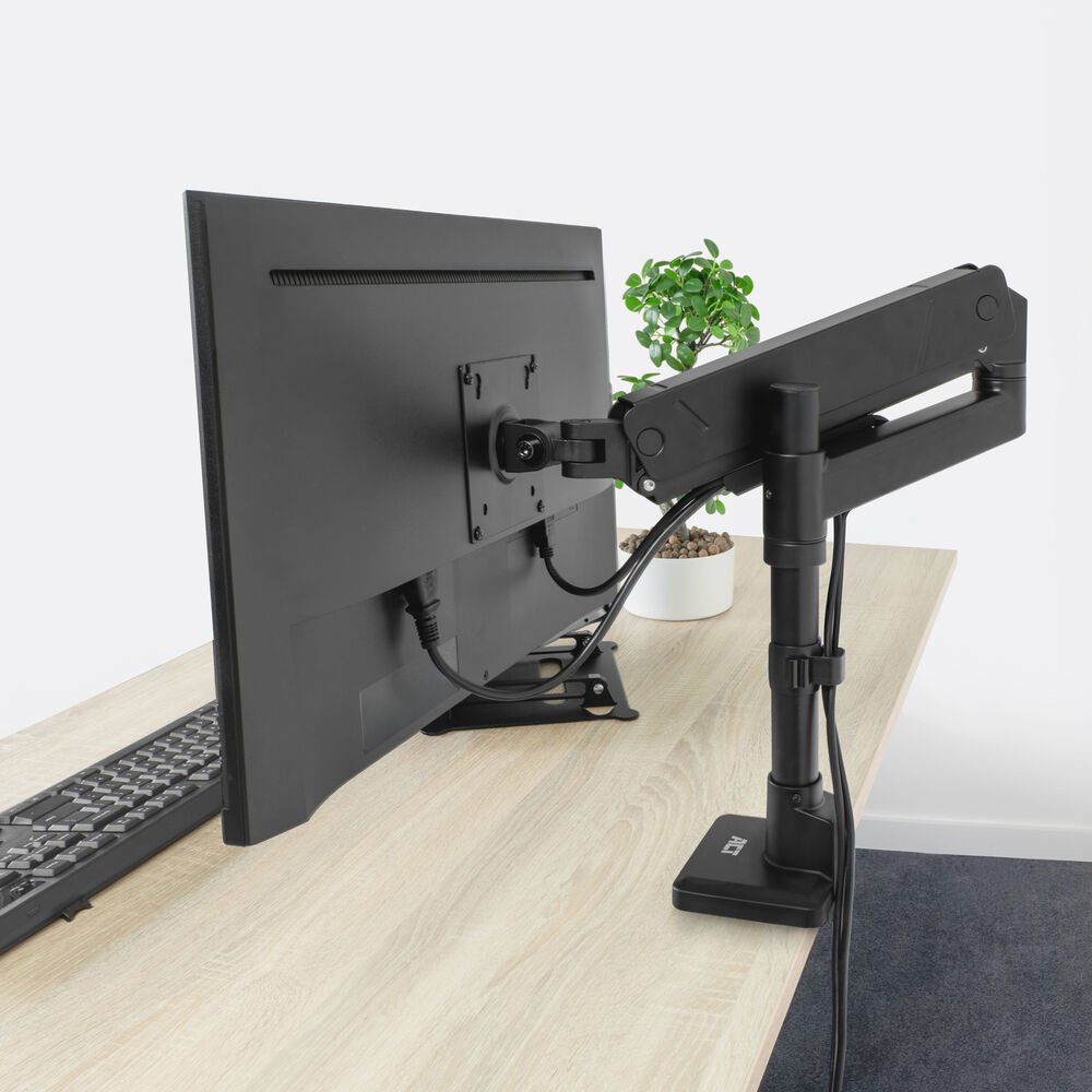 ACT AC8329 | Monitorarm tot 45" en 16kg | Gasveer | VESA 75x75 / 100x100 | Bureauklem en Doorvoermontage - Afbeelding 4