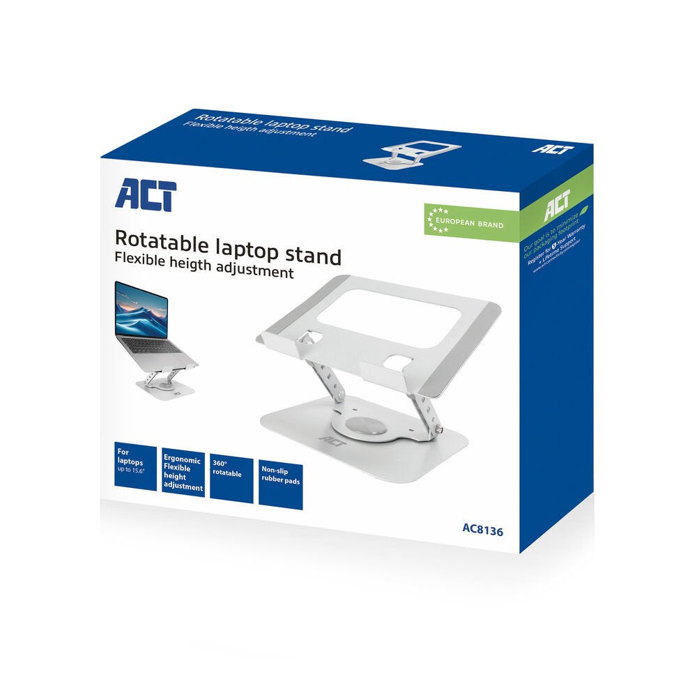 ACT AC8136 | 360° Draaibare Laptopstandaard tot 15,6" | Traploos Hoogte en Hoek Verstelbaar | Metaal - Afbeelding 6